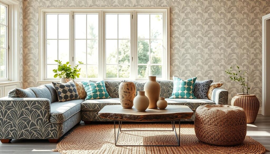 interior home design with mixed patterns